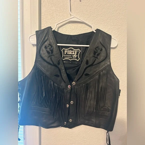 Jackets & Coats | First Genuine Black Leather Fringe Vest